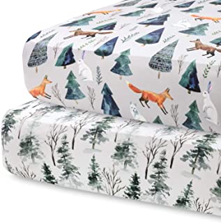 Pobi Baby - 2 Pack Premium Fitted Crib Sheets for Standard Crib Mattress - Ultra-Soft Cotton Blend, stylish Animal Woodland P