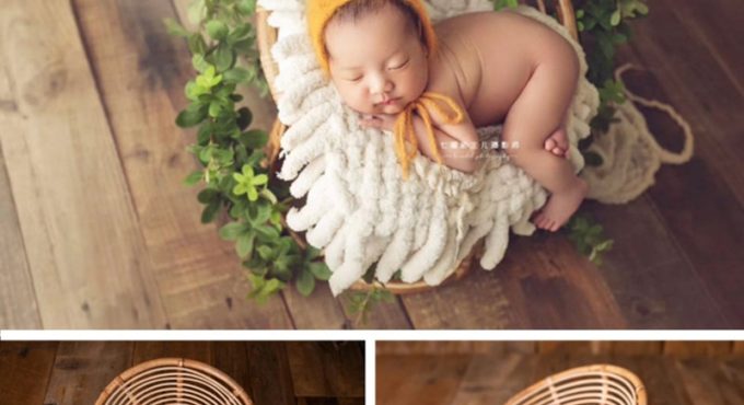 Baby Photography Props Handmade Bamboo Basket Vintage Chair Newborn Photo Shoot Posing Sofa for Boys Girls Fotografia Acessori