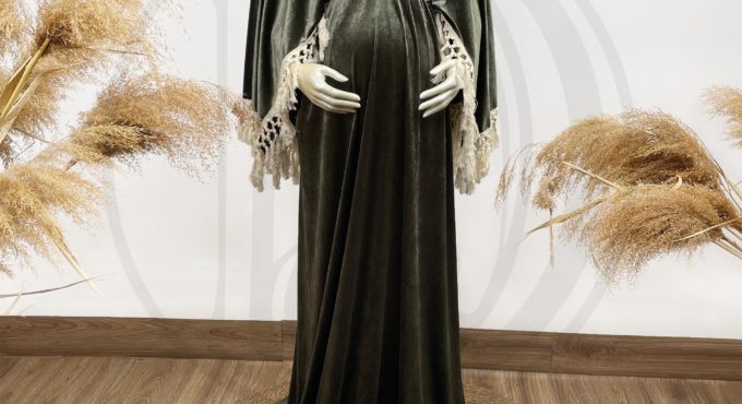 Photo Shoot Boho Maxi Long Bell Sleeves Maternity Dress Pregnancy Velvet Gown Party Robe for Woman Photography Prop Baby Shower