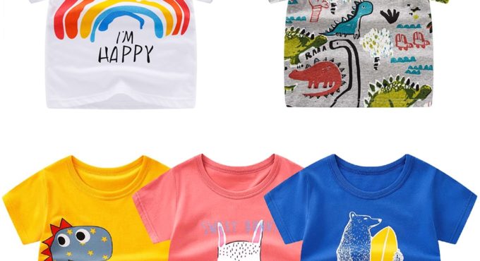 2021 new children's T-shirt top summer cartoon printing pure cotton short-sleeved fashion cute multicolor hot selling top