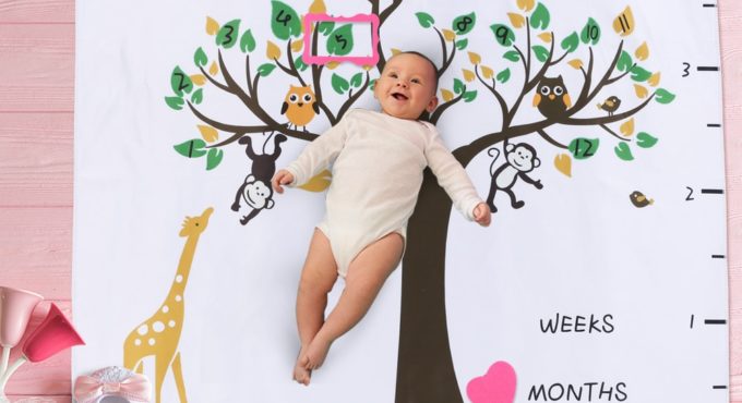 Newborn Baby Milestone Blanket Cartoon Tree Print Infant Photography Backdrop Cloth Stroller Cover Play Mat for Infant Kids