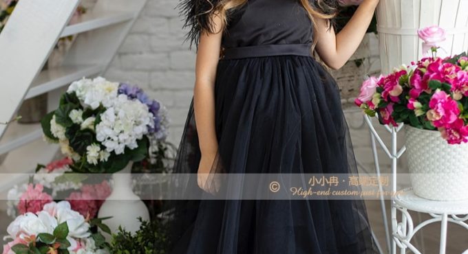 Black New Kid Princess Dress Tulle Kids Communion Dress Puffy Skirt Baby Party Dress Girl Dress For Birthday AG0437