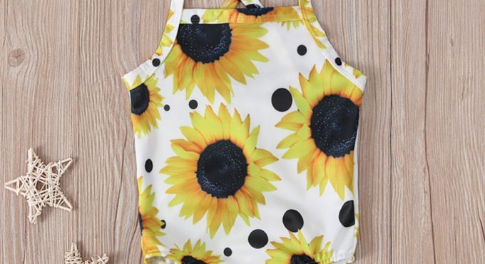 Baby Girls Sunflower Print One Piece Swimwear Kids Girl Swimsuit купальник детский strój kąpielowy dziewczynka bañador niña 2021