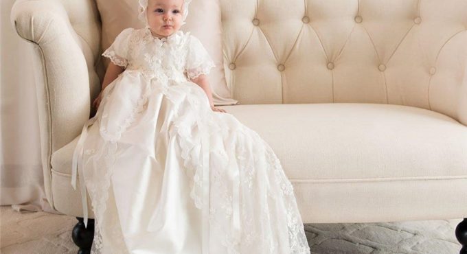 High Quality Luxury Baby Infant Christening Dress Baptism Gown Lace Applique White Ivory with Hat