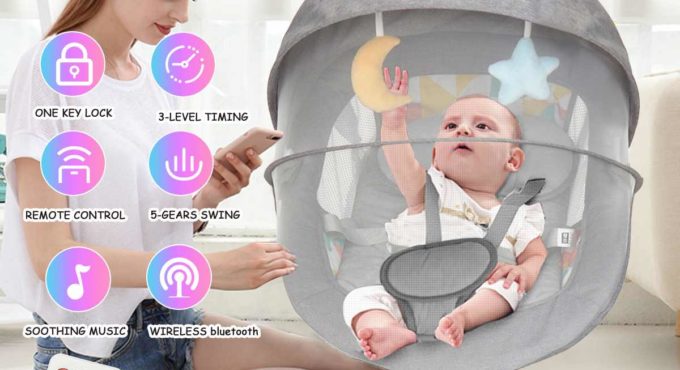 Bioby Baby Smart Electric Baby Cradle Crib Rocking Chair Baby Bouncer Newborn Calm Chair bluetooth with Belt Remote Control