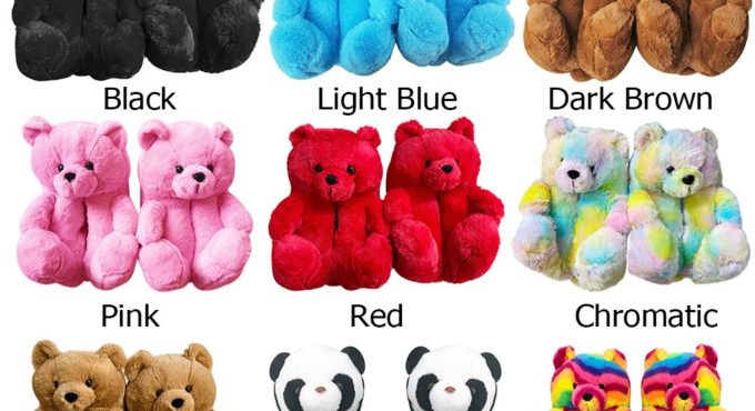 Teddy Bear Slippers Women Indoor Cartoon Floor Plush Warm Flip Flop Shoes Cute Soft Anti Slip Furry Faux Teddy Bear Slippers