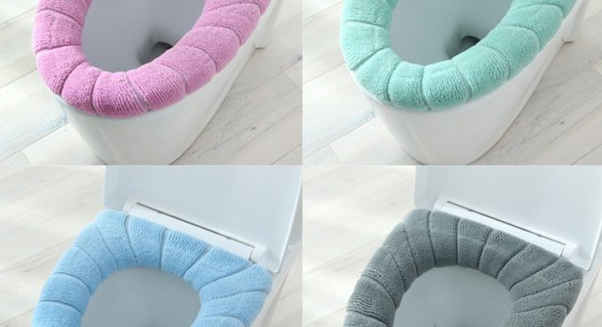 Winter Warm Toilet Seat Cover Closestool Mat 1Pcs Washable Bathroom Accessories Knitting Pure Color Soft O-shape Pad Toilet Seat