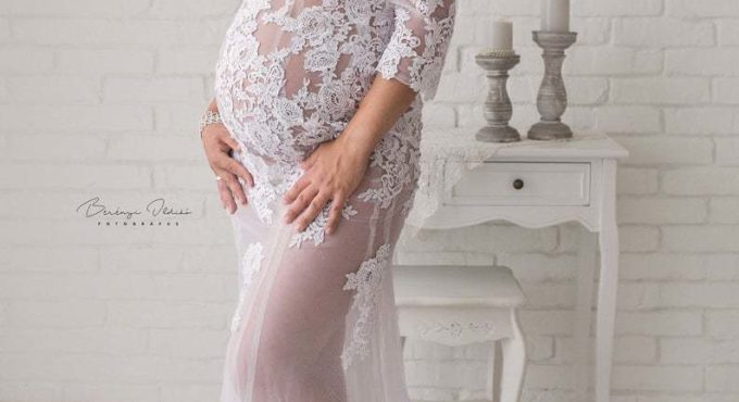 White Sexy Maternity Dresses For Photo Shoot Lace Fancy Pregnancy Dress Photography Props Flare Sleeve Pregnant Women Maxi Gown