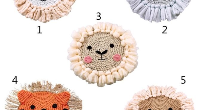 Nordic Hand Woven Wall Hanging Decorations Cotton Thread Weaving Cartoon Animal Head Children Room Ornament