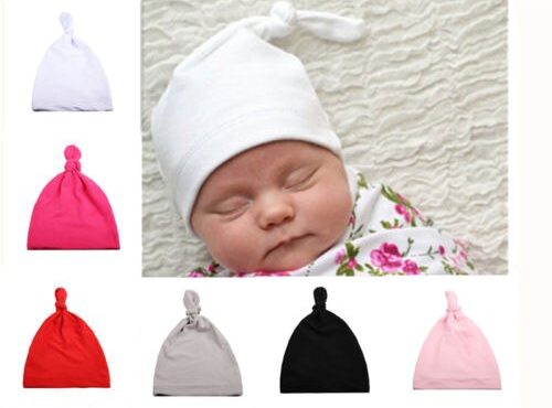 Infant Baby Girls Boys Hot Knotted Hat Children Fashion With Acute Angle Cap Velvet Solid Baby Hats Hospital Soft Caps