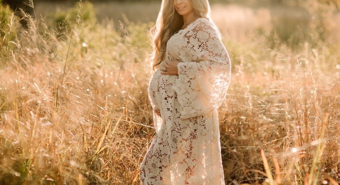 Vintage Boho Dress Stretchy Cotton Embroidery Maternity Gown Photo Shoot Pregnancy Dress for Photography Prop Baby Shower Robe