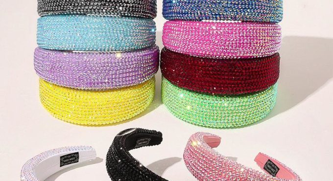 24 Color Full Crystal Beaded Wide Headband Colorful Rhinestone Hair Hoop Women Girl Princess Hairband Sparkly Padded Headdress