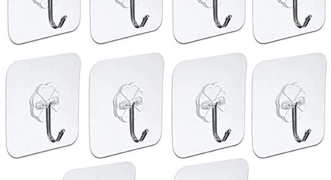 10 Pcs Adhesive Wall Hooks Transparent Reusable Anti-skid Traceless Heavy Duty Stick On Hooks Bathroom Kitchen