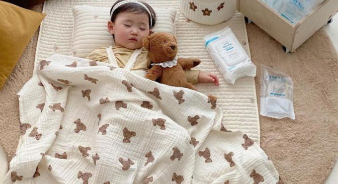 Korean Newborn Baby Boys Girls Blanket Cotton Warm Quilt Veil Cartoon Bear Blanket Muselina Bebe Algodon 120 X 110cm Foto Kocyk