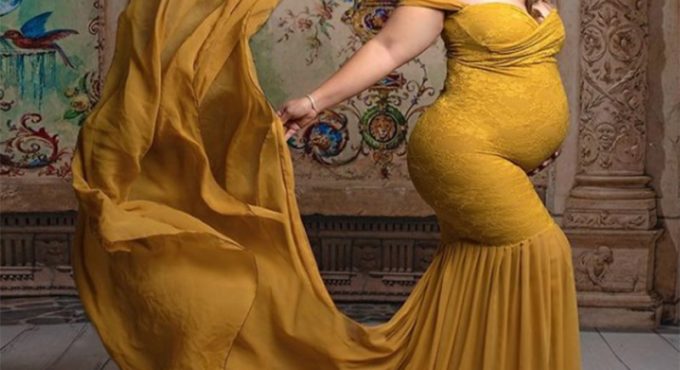 Maternity Dresses for Photo Shooting Retro Yellow Pregnancy Maternity Photography Props Baby Shower Dress Vestidos