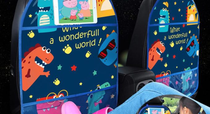 Baby Cartoon Car Seat Back Protector Car Organizer Tablet Stand Hanging Bag Car Storage Holder Accessories Mat Care Kick Baby