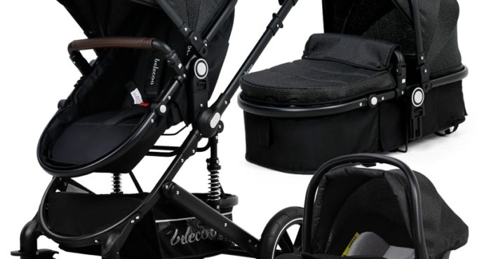 Baby Stroller Lightweight Newborn Pram 3 in 1 Strollers Anti-shock All terrain Pushchair Reversible Bassinet Car Seat Cup Holder