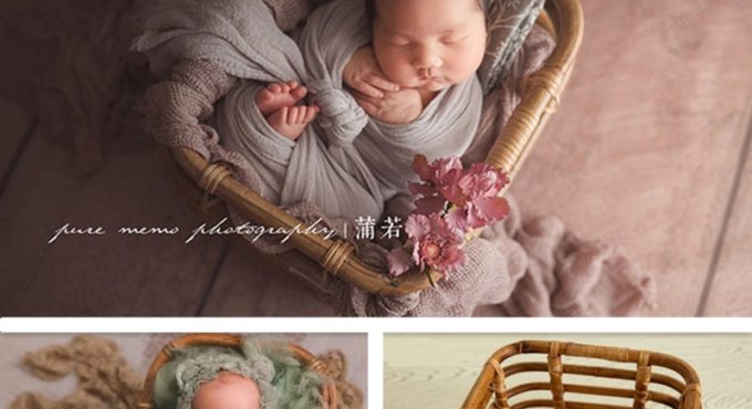 Newborn Photography Props Boy Girl Accessories Retro Rattan Square Basket Baby Vintage Chair For Photo Shoot Bed Fotografia