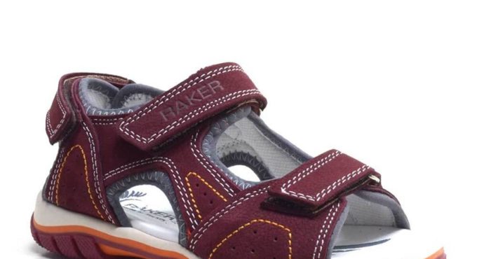 Rakerplus Genuine Leather Burgundy Velcro Male Child Sandals