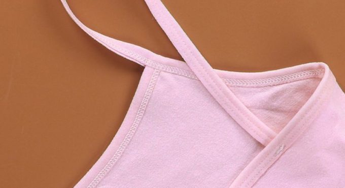 Teenage Puberty Girls Solid Color Double Layer Underwear Bra Spaghetti Strap Cute Cartoon Rabbit Bralette Summer Basic Crop Top