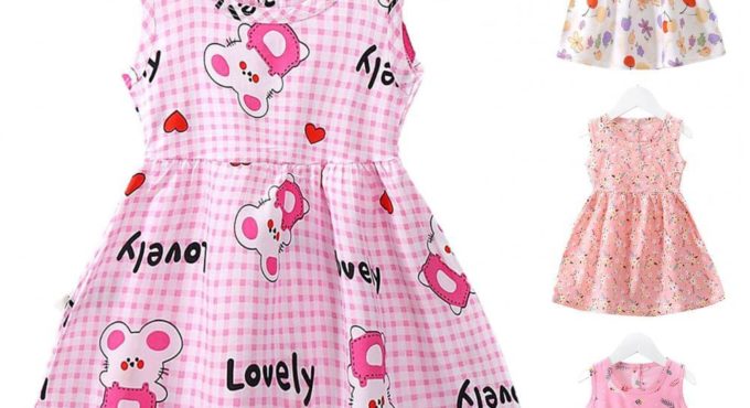 Baby Sundress Cartoon Print All-match Bright Color Toddlers Sleeveless Girl Princess Dress for Summer Clothing