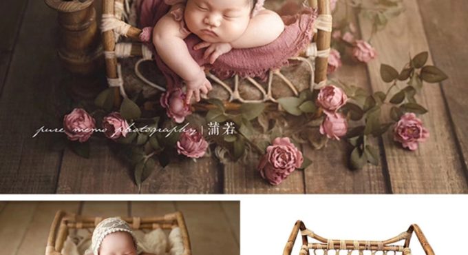 Newborn Photography Props Furniture Hand-Woven Rectangular Rattan Basket Baby Girl Boy Accessories Studio Fotografia Posing Sofa