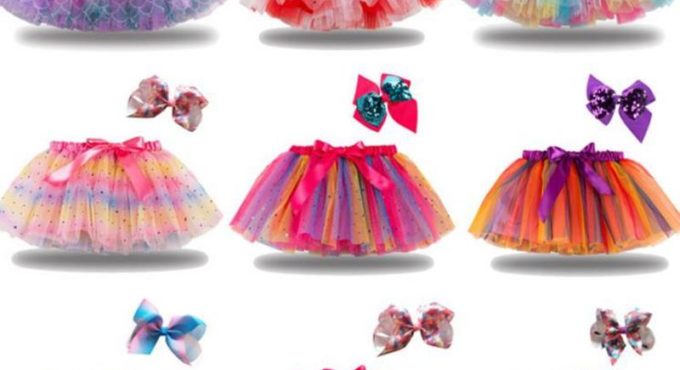 Tutu Skirts Rainbow Princess Pettiskirts Headband 2pcs Sets Girls Mesh Mini Dresses Kids Party 20 Designs