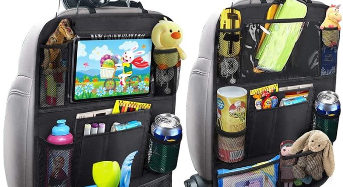 Kids Car Backseat Organizer with Touch Screen Tablet Holder Kick Mats Seat Back Protectors Great Travel Accessories for Toddlers