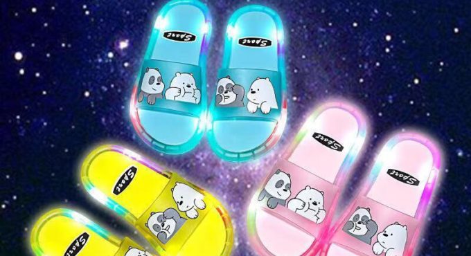 2021 NEW Children LED Kids Slippers Baby Bathroom Shoes for Girl Luminescence Interesting Cartoon Bear cub Boy