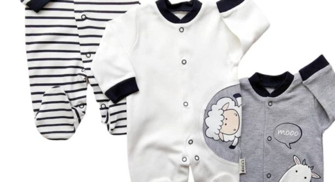 ZEZE 0 Baby Clothes Cotton Infant Newborn Baby Girls Boys Four Season Baby Baby Boy White Lamb Cow Overalls Suit 3Pcs Outside