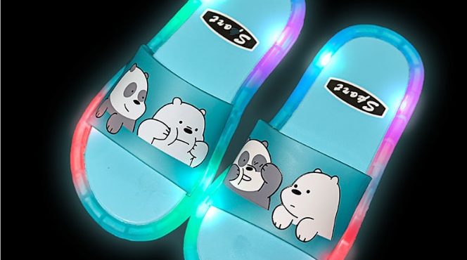 2021 NEW Children LED Kids Slippers Baby Bathroom Shoes for Girl Luminescence Interesting Cartoon Blue Bear cub Boy