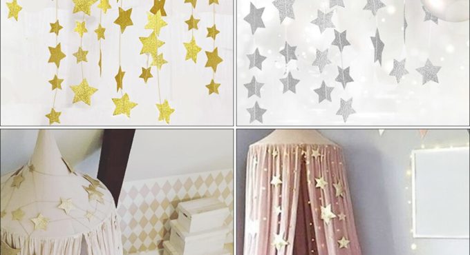 Gold Stars Hanging Decoration Sparkling Star Garland Bunting for Parties Children's Rooms Mosquito Nets Rooms Walls Decorations