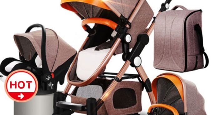 HJBB 4 in 1 baby stroller high landscape stroller baby can sit reclining folding with Comfortable car seat