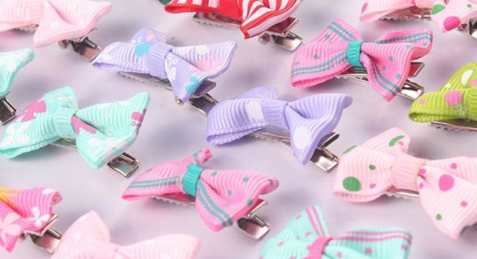 1 Pcs Random Mini Hair Clip Dot Printed Baby Bow Decoration Kids Pin Newborn wholesale Hair Clip Accessories T8S1