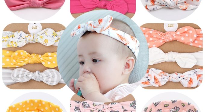 3Pcs Baby Headband Cute Rabbit Ear Neonata Bow Flower Elastic Haarband Baby Girls Headbands Children Turban Hair Accessories Set