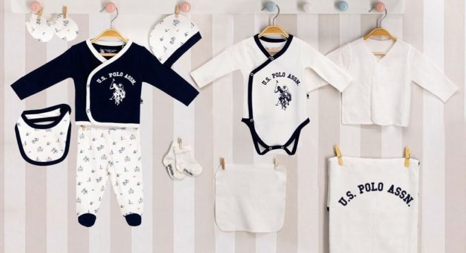 ZEZE Baby U.s. Polo Assn Licensed Navy Blue Baby 10 pcs Hospital Outlet Set 100% Cotton Baby Skin Friendly Quality Fabric TURKEY