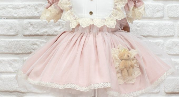 Ruched The Teddy Bears Fluffy Skirt Powder Pink kids dress