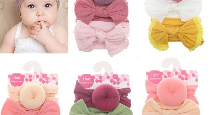 3Pcs/Set Solid Color Soft Nylon Elastic Baby Headband Bows Knotted Newborn Baby Girl Headbands Hair Accessories Girls Haarband