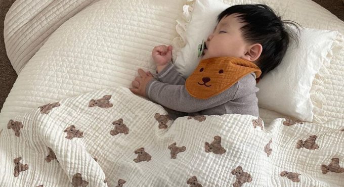 MILANCEL 2021 Summer New Baby Blankets Bear Print Cotton Blanket Casual Sleeping Blanket