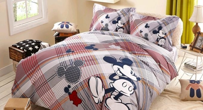 Disney Cute Striped Mickey Mouse Bedding Set Textiles Children's Home Decor Twin Queen Cartoon Sand Cotton Warm Soft Winter