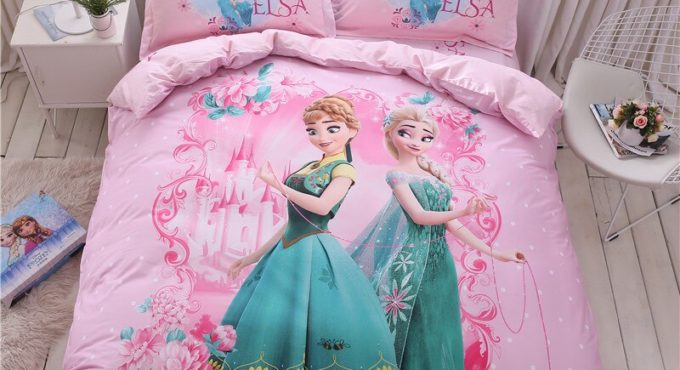 Disney Ice Princess Anna Elsa Pink Bedding Set Cartoon Down Quilt Cover Pillowcase Baby Children Girls Bed Gift Home Textile