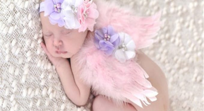 Baby Newborn Angle Feather Wing And Colorful Flower Headband Photograph Prop Suit Infant Clothes Suit