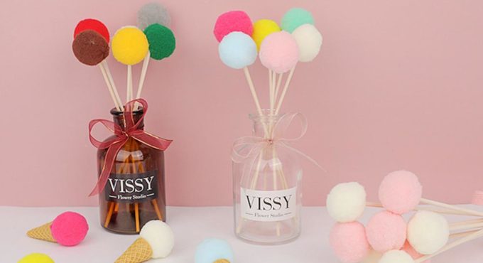 Photo Prop Transparent Decorative Plastic Pompom Sticks Cone Ornament for Product Photography