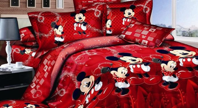 Disney Mickey Mouse Design Red Festive Duvet Bed Cover Pillowcase Bedding Set Children Adult Bedroom Decoration Home Fabric