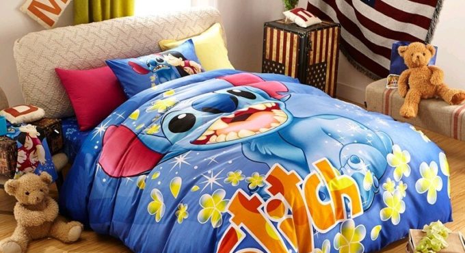 Disney Royal Blue Stilch Bedding Set Children's Bedroom Decoration Cute Duvet Quilt Cover Pillowcase 3/4 Piece Home Textile