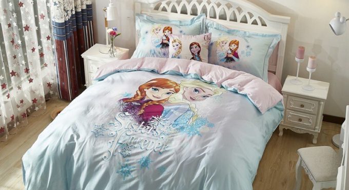 Disney Pale Blue Frozen Elshaana Bedding Set Girls Children Bedroom Decorative Duvet Quilt Cover Pillowcase Sheet 3/4 Set