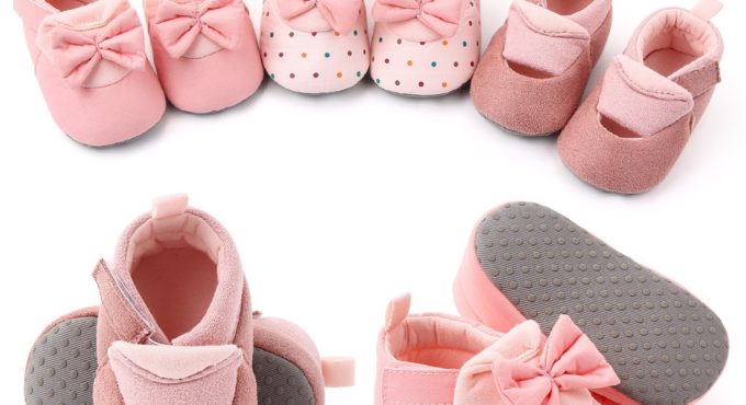 Newborn Baby Shoes Girl Princess Pink Bowknot Toddler PU Rubber Anti-slip First Walkers Shoes(0-18 M)