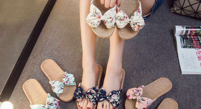 Sandals Women Summer Slipper Female Bohemia Bowknot Flax Linen Flip Flops Beach Ladies Shoes Sandals Slipper chaussure femme