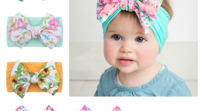 5PC Newborn Infant Baby Girls Print Bow Headband Stretch Hairband Headwear Beautiful Female Baby Cute Dress Up