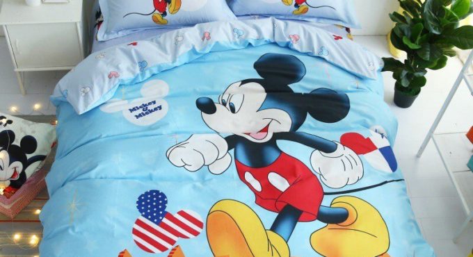 Disney Blue Cute Mickey Pattern Bedding Set Comfy Duvet Quilt Cover Pillowcase Bedsheet Boy Bedroom Decoration Home Textile